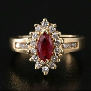 14K Vintage Natural Ruby and Natural Diamond Ring